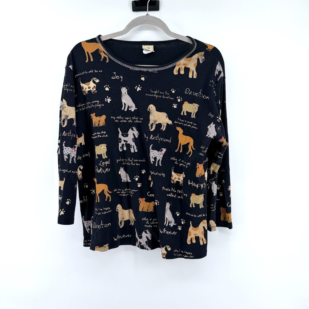 Bestfriends Dog Graphic Top Long Sleeve Large Black Women Novelty Puppy Tee